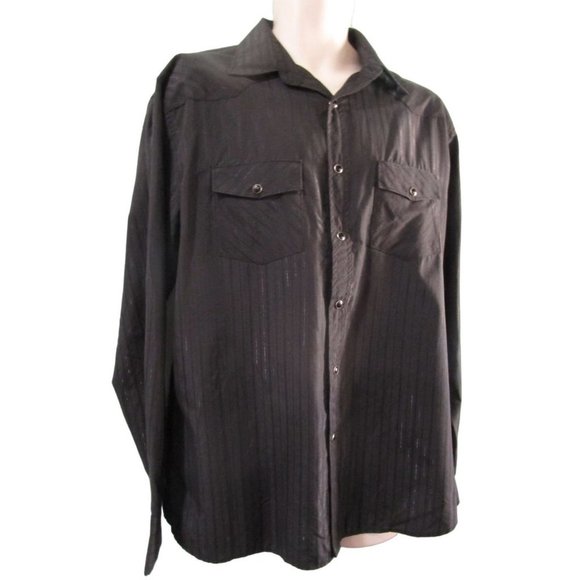 Saxifon USA Black Metallic Thread Jet Black Cabachon Snap Wester Shirt XL GUC - Picture 9 of 16